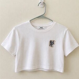 White Cropped T-shirt Short Sleeve Casual Top Size S